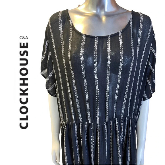 🛍️3/$40 Black Cream Short Sleeve
Stripe Dress Back Lace Up Detail plus size XXL - Picture 6 of 7